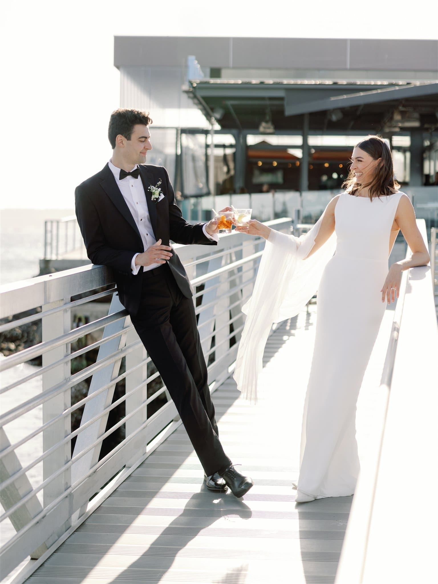 Bride and groom toasting