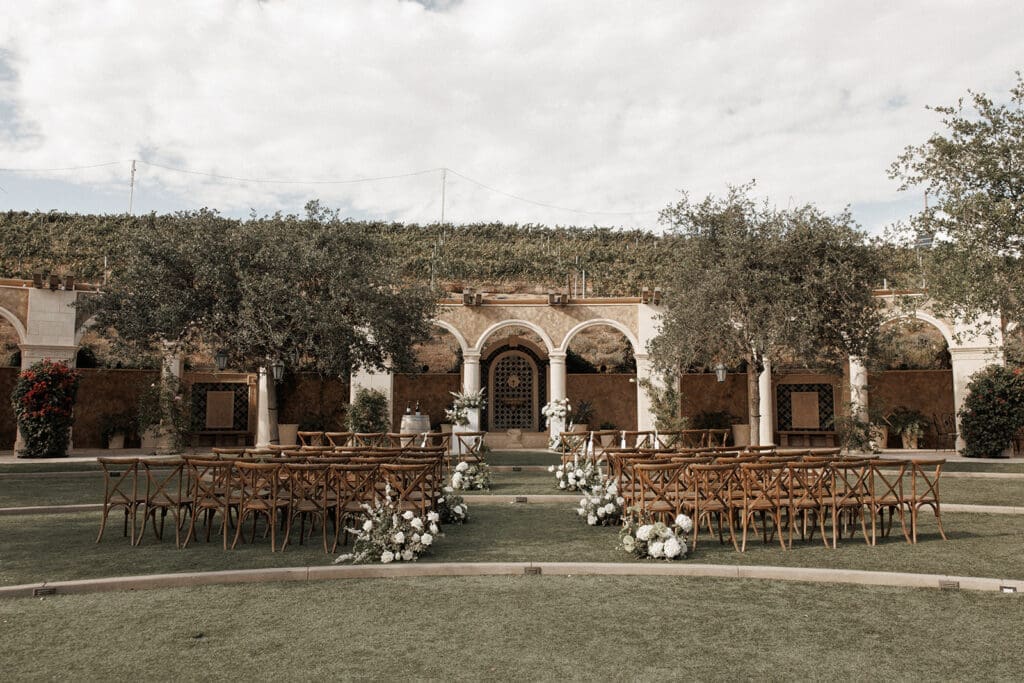 Green and white San Diego Wedding color Palettes ceremony