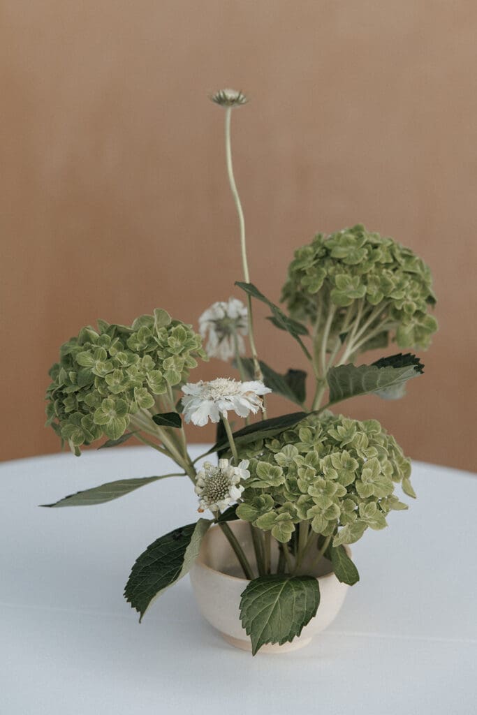 Green and white San Diego Wedding color Palettes centerpiece