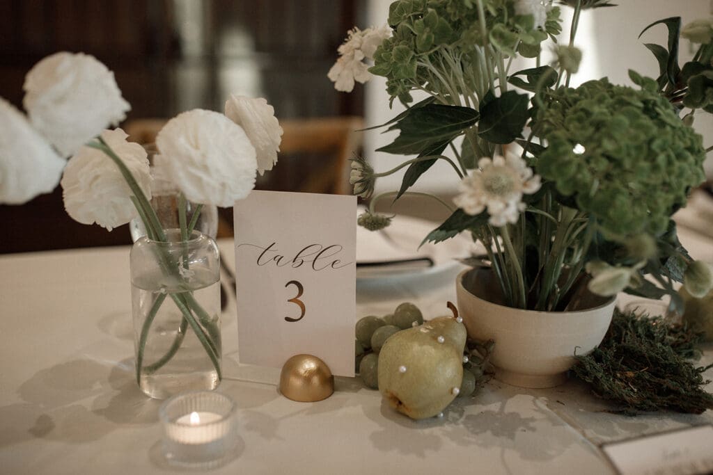 Green and white San Diego Wedding color Palettes centerpeice