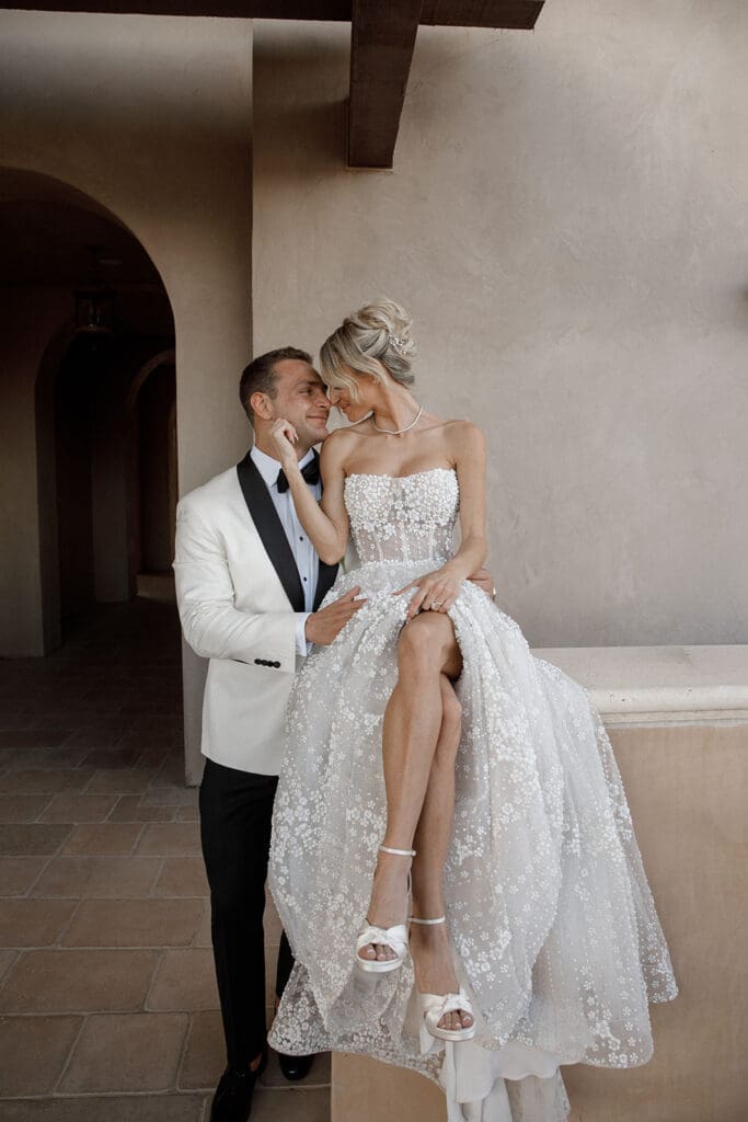 Green and white San Diego Wedding color Palettes wedding portraits